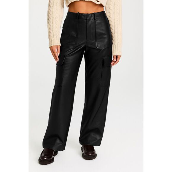 WAYF Mischa Vegan Leather Cargo Pants – Black – Size S – NWOT NEW - Picture 1 of 7